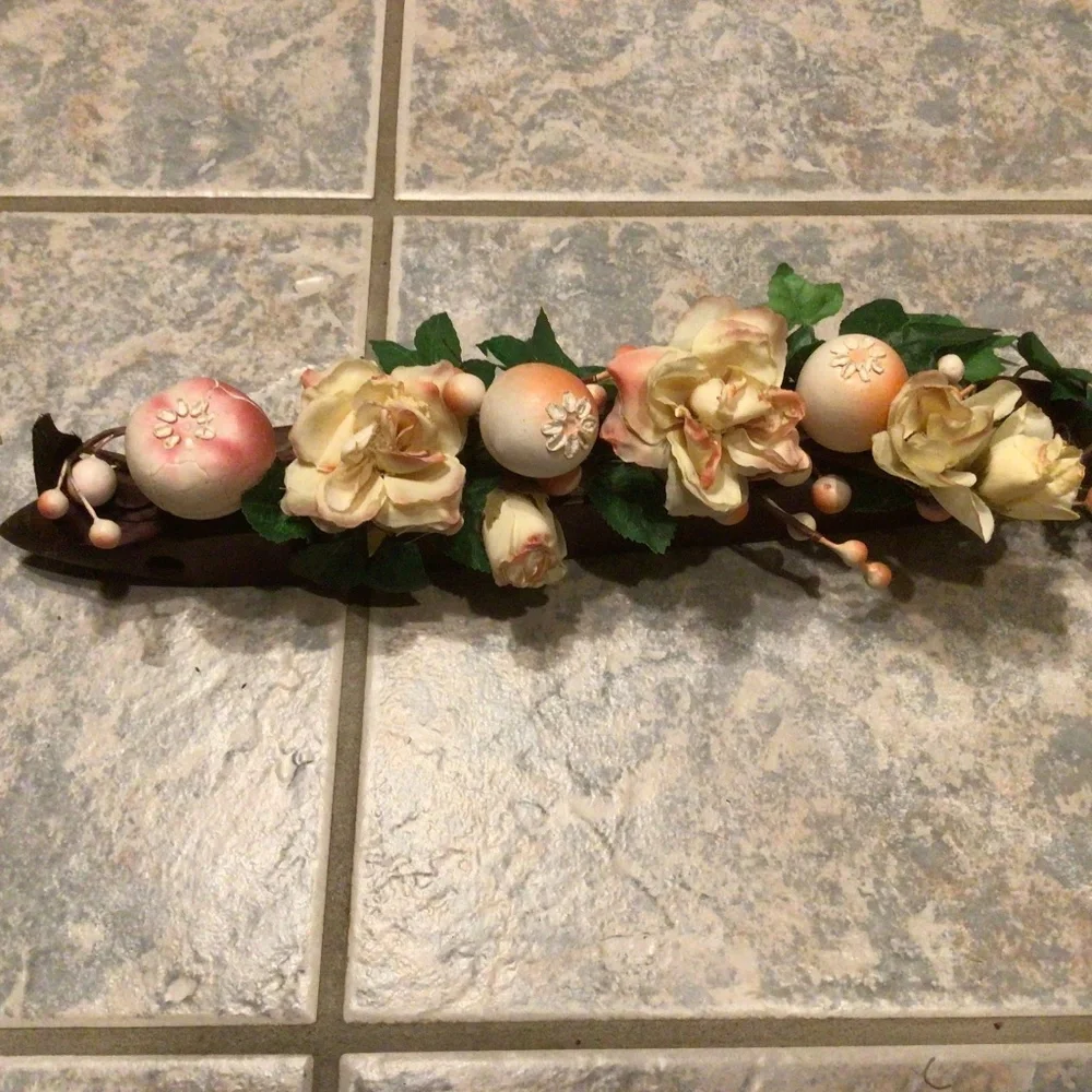 Persimmon Floral Centerpiece Arrangement Wooden Loom Shuttle